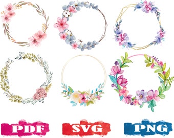 Floral Wreath SVG | PNG | Watercolor Floral Wreath | Flourish wreath | Floral ornament | Wedding Wreath | Floral Circle | Floral Edge | PDF