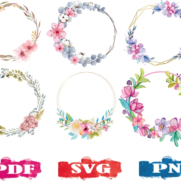 Floral Wreath SVG | PNG | Watercolor Floral Wreath | Flourish wreath | Floral ornament | Wedding Wreath | Floral Circle | Floral Edge | PDF