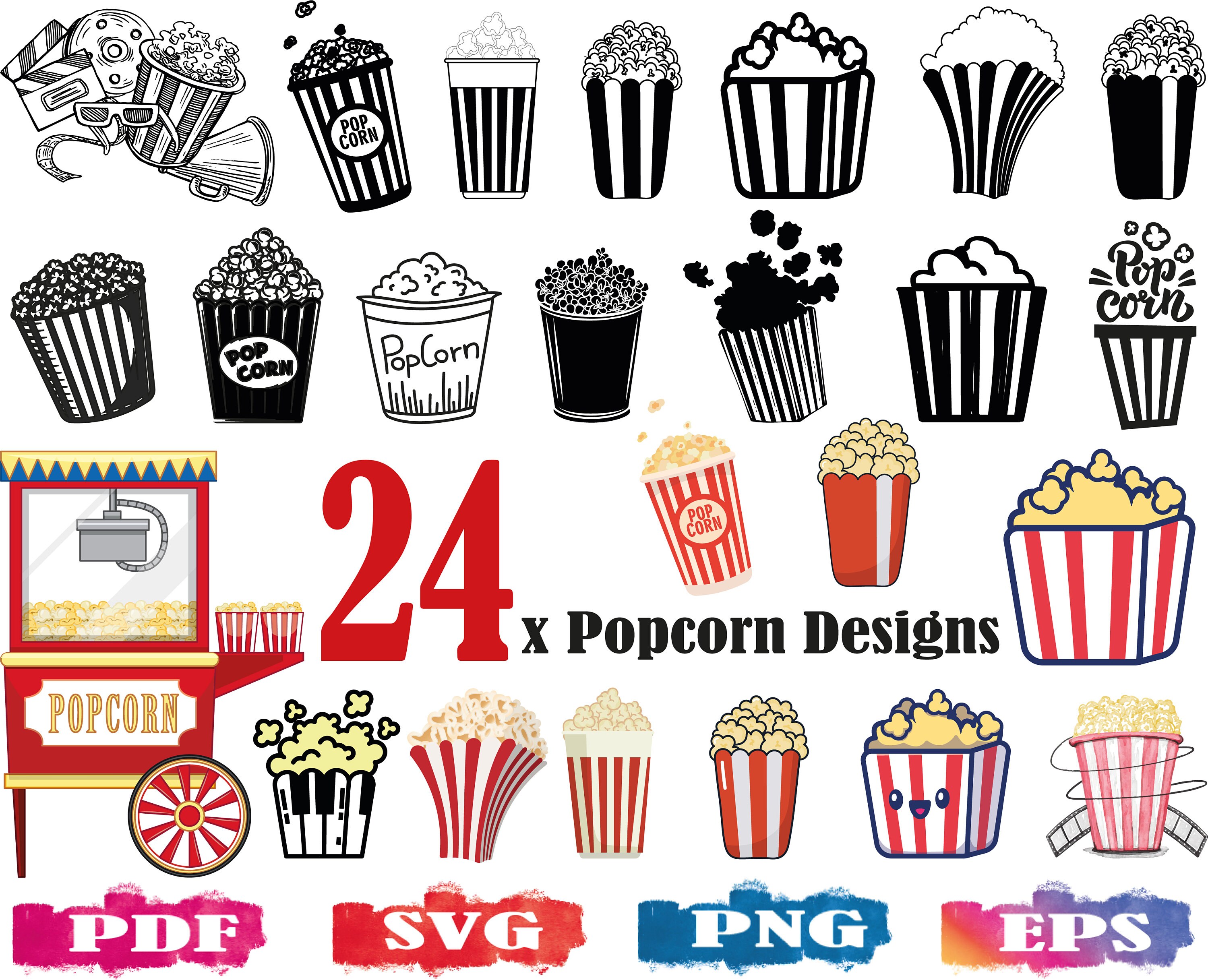 24x Popcorn SVG Popcorn Silhouette Svg Popcorn Basket Svg Etsy