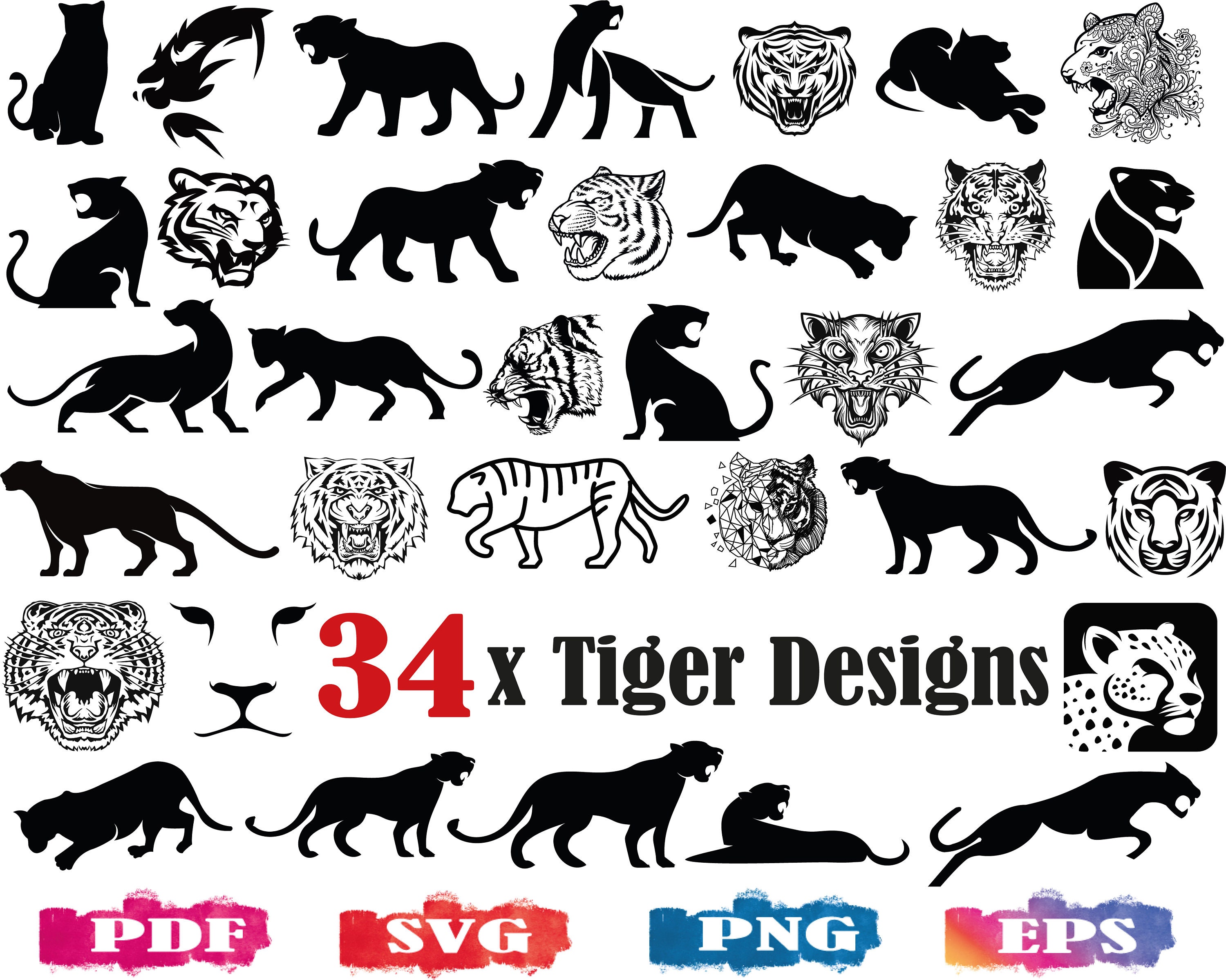 Tiger SVG Tiger Silhouette Tiger clipart tiger cut file | Etsy