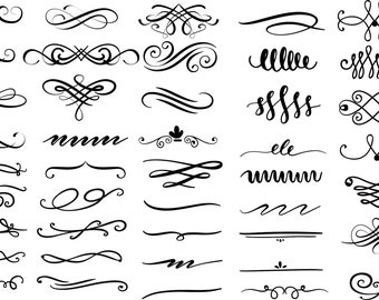 43x Ornamental Text Divider SVG, EPS, PSD, Line Divider, Text Dividers, Swirl clipart, Decorative Text Border, flourish svg, swirl svg