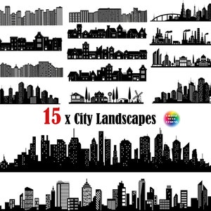 15x Cityscape svg,city clipart,silhouette,city svg,eps,png,jpg,skyline svg,landscape svg,skyline silhouette,skyline city clipart vector cut