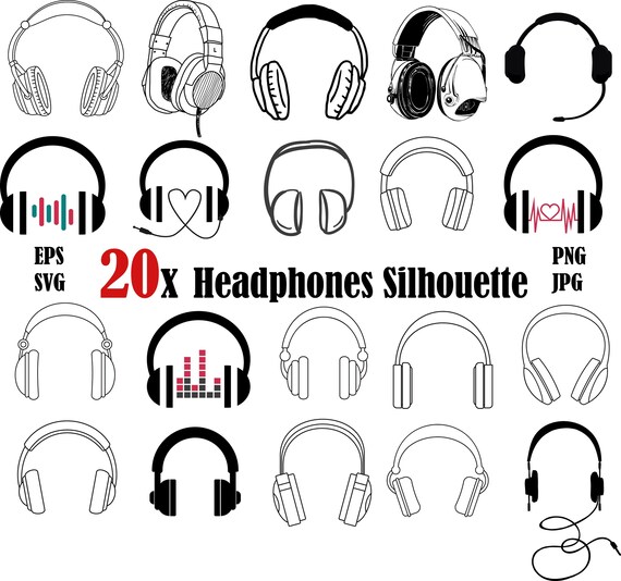 20x Headphones Silhouette Svgpngjpgeps Headphones Etsy