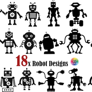 18x Robot Silhouette, Robot SVG,robot png,robot clipart,robot cut file,robot print file,mechanical robot svg,robot art, robots, robot bundle