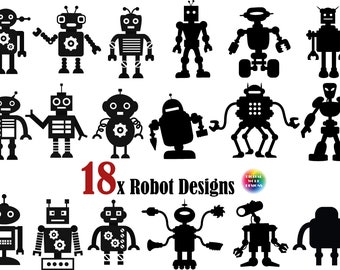 18x Robot Silhouette, Robot SVG,robot png,robot clipart,robot cut file,robot print file,mechanical robot svg,robot art, robots, robot bundle