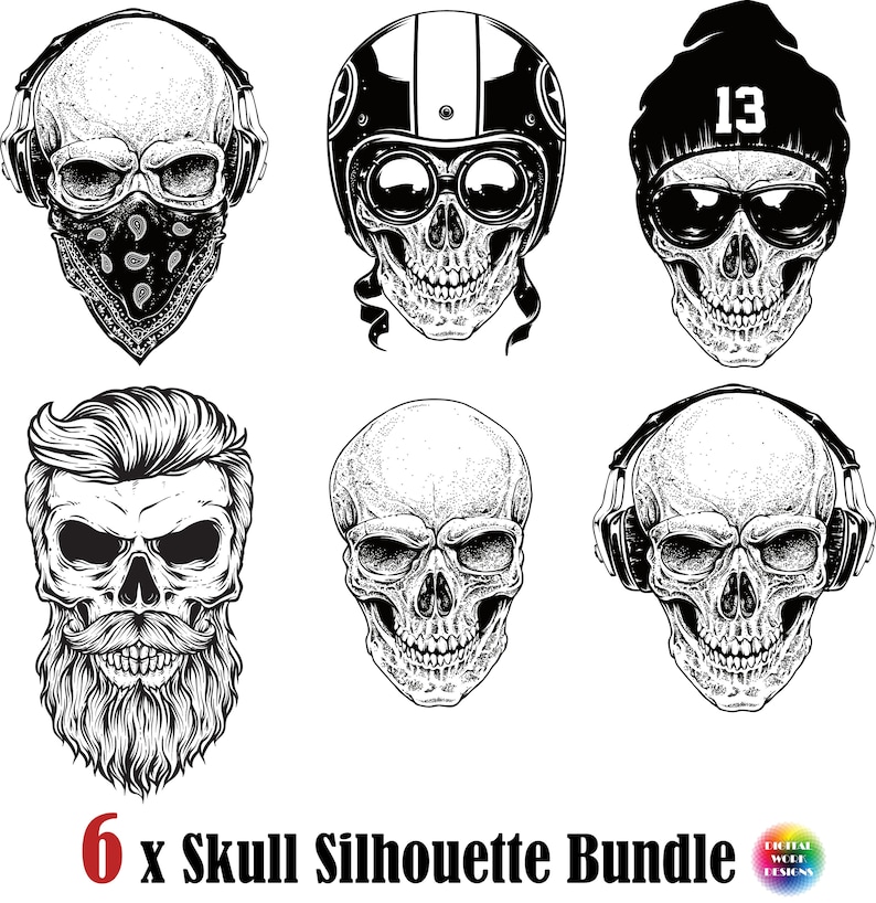 Download 6x Skull Silhouette Bundle Svg Sugar Skull Svg Mexican Skull Skull Bone Skull Gangster Png Jpg Psd Eps Cricut Clipart Vectorial Skull Bone Clip Art Art Collectibles Foodoke Com