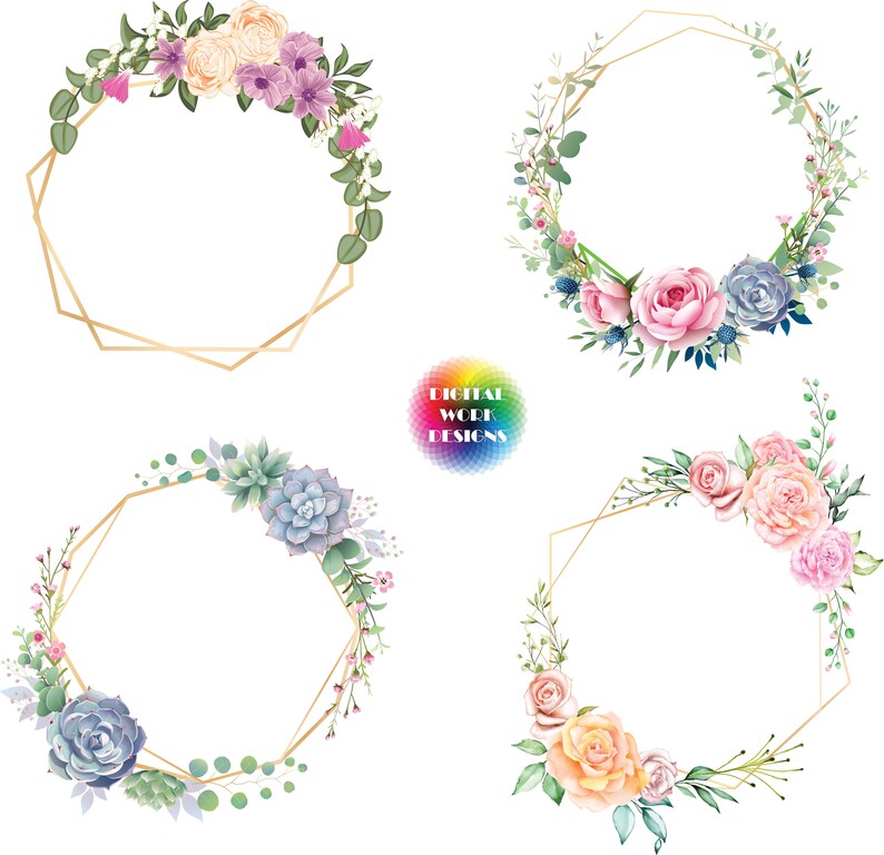 Download Clip Art 4 X Floral Wreaths Pack Flourish Circle Wedding Ornamental Flower Ornaments Flourish Wreath Svg Eps Png Vectorial Printable Clip Art Art Collectibles