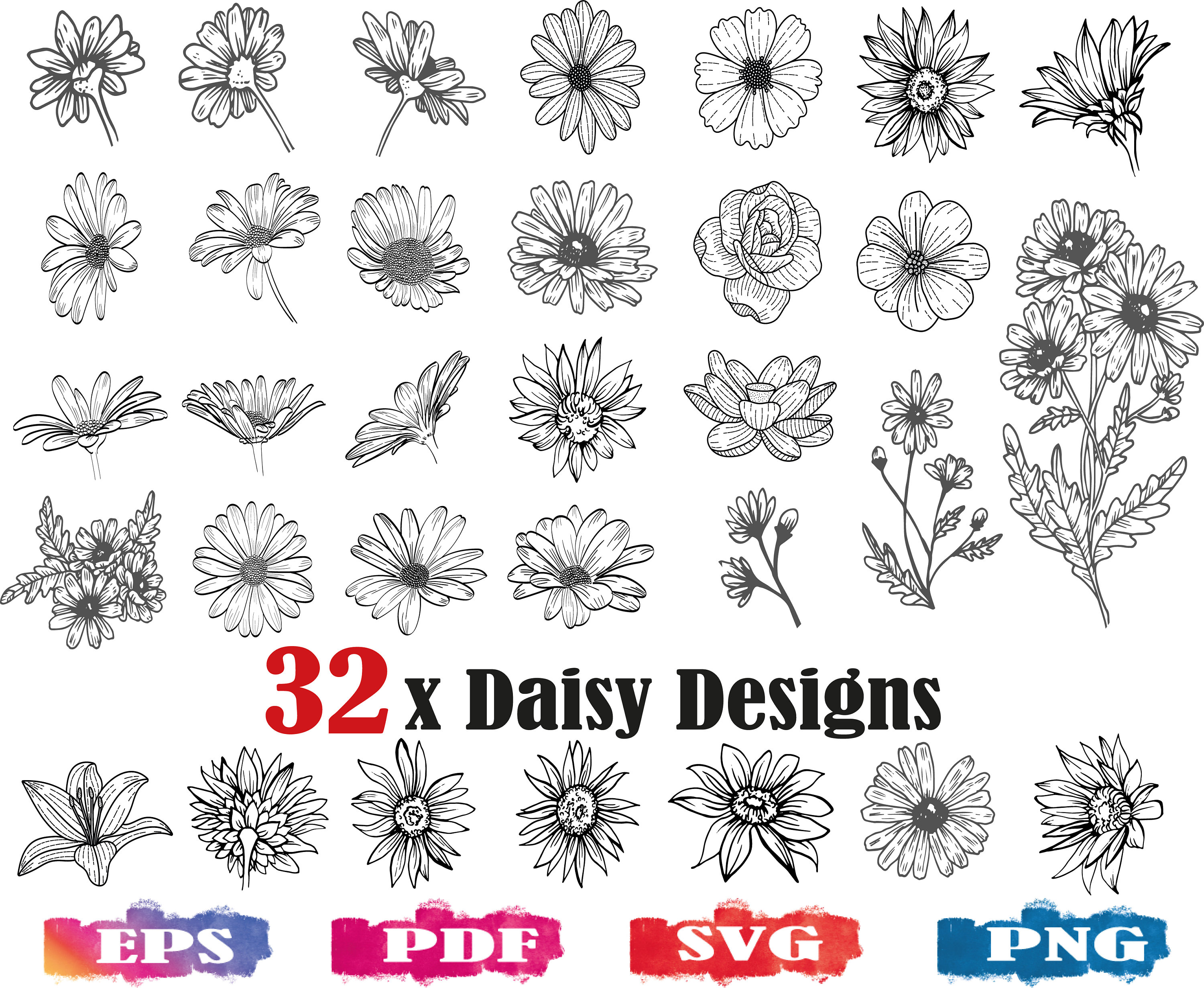 Daisy SVG, Daisy flower svg, daisy clipart, daisy silhouette, daisy png, flower svg, cut file, print file, vector file, floral svg, flower