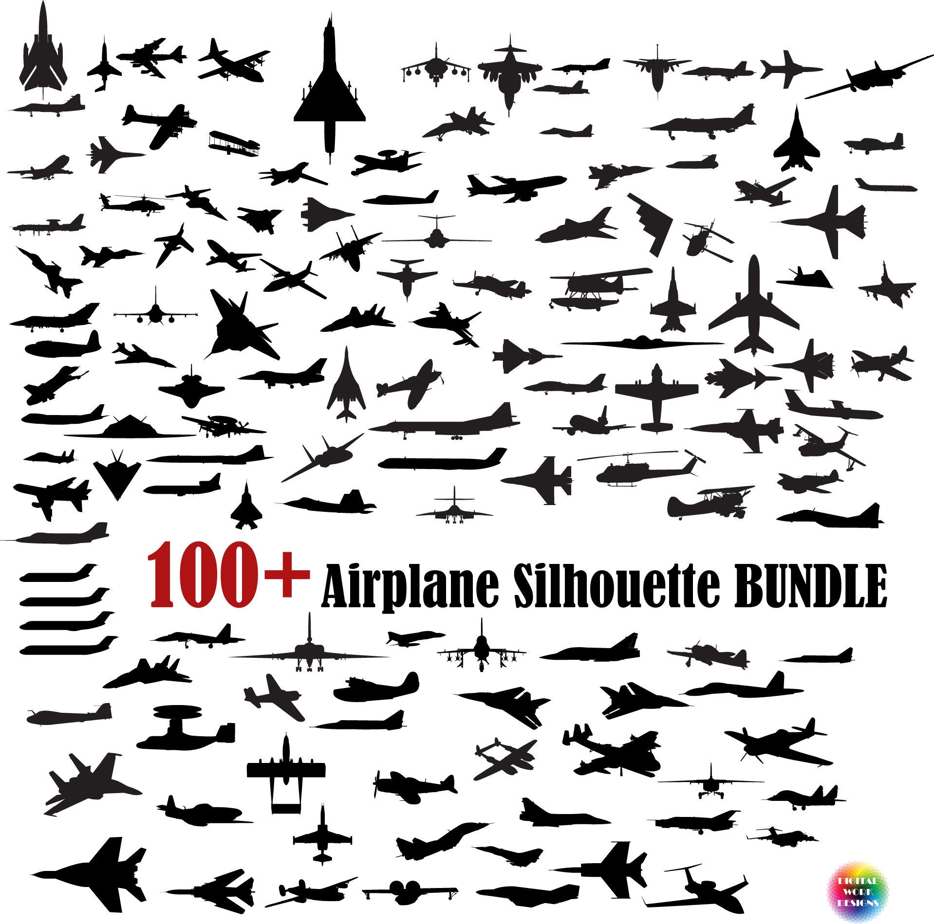 Download 100 Airplane Silhouette Mega Bundle Pack Svgepspngjpg War Etsy