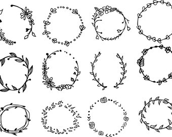 12 x Flourish Laurel Wreaths / Floral Wreaths /Ornamental Floral Circle ,Flower decoration SVG ,dxf,eps,psd,png,jpg clip art scrapbooking