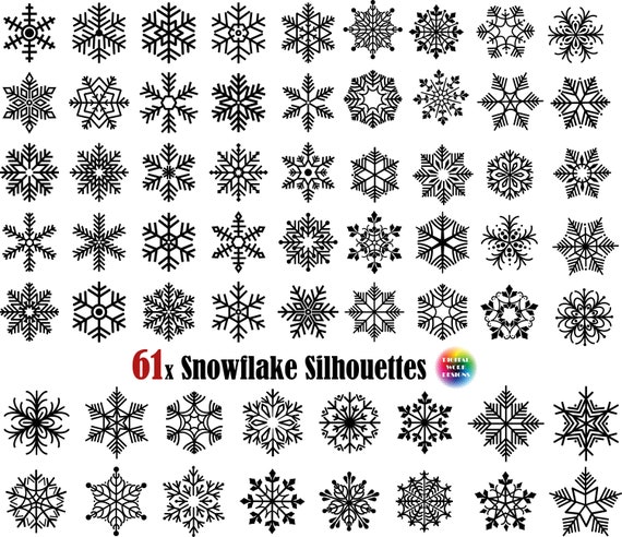 61x silueta de copo de nieve SVG, copos de nieve png, imágenes prediseñadas  copos de nieve, archivo de corte de copo de nieve