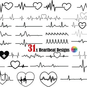 31x Heartbeat SVG, Heartbeat stethoscoop svg, heart beat png, cardiologie svg, ekg svg, heart beat silhouet, arts svg, medisch bord svg