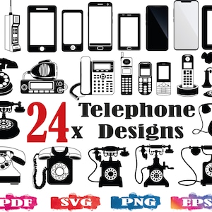 24x Telephone SVG | Telephone silhouette | Smartphone SVG | Old telephone | Phone SVG | Phone logo | Vintage telephone | phone clipart | png