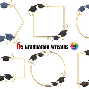 6x Graduierung SVG, Graduierung Kranz, Graduierung Rahmen, Graduierung Kappe Svg, Absolvent, druckbare, Graduierung Bundle, Graduierung Hut Svg Clipart