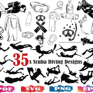 35x Scuba Diving SVG | Diving Silhouette | Snorkeling SVG | Diving svg | Diving clipart | Print file | Diving logo | Diving Gear SVG | Scuba