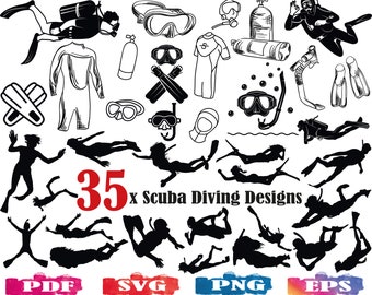 35x Scuba Diving SVG | Diving Silhouette | Snorkeling SVG | Diving svg | Diving clipart | Print file | Diving logo | Diving Gear SVG | Scuba