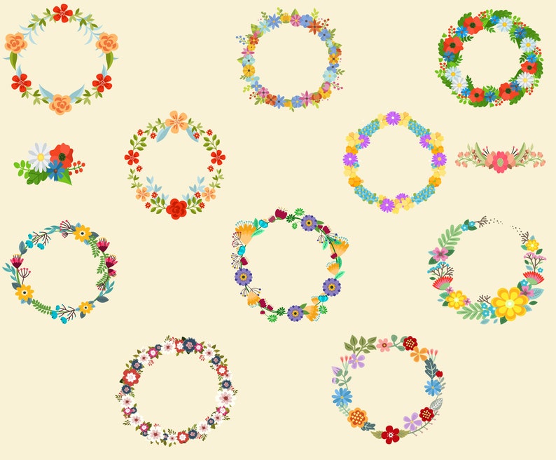 Download 10 x Floral Wreaths Bundle SVG / Flower Circle / clip art ...