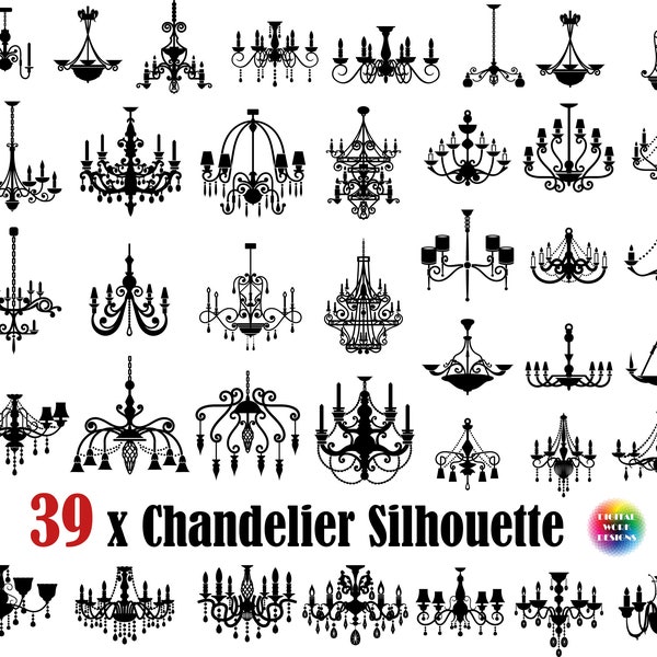 39x Chandelier SVG, EPS, PNG, Chandelier Silhouette, chandelier cut file,clip art,cricut,printable,vectorial,vintage chandelier decorative