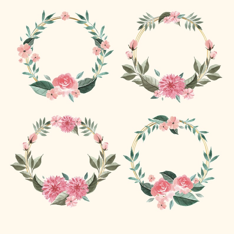 Download 4 X Floral Wreaths Pack Svg Eps Jpg Png Vectorial Printable Clip Art Watercolor Flower Ornaments Flourish Circle Wedding Ornamental Clip Art Art Collectibles Ladanitrade Com