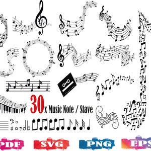Stave SVG, Stave Silhouet, staaf clipart, staaf logo, muziek noot svg, muzikale noot svg, print bestand, muziek krans svg, muziek noot png, vector