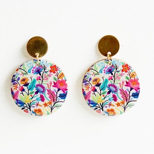Flower Earrings, Colorful Earrings, Statement Earrings, Lightweight Wood Earrings, Botanical Jewelry, Flower Jewelry, Christmas Gift for Her