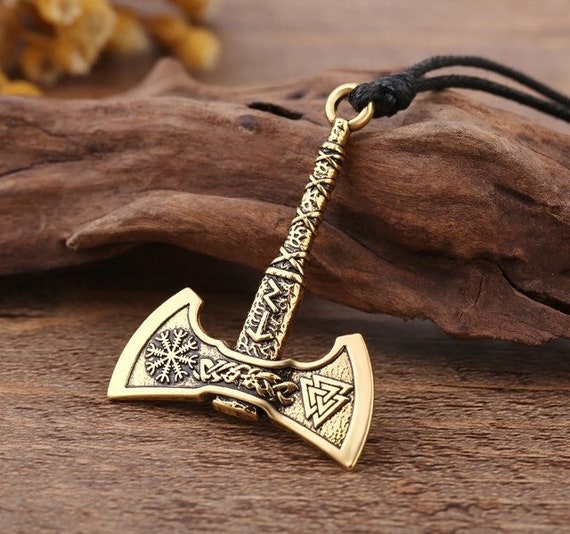 Ancient viking axe pendant tailsman for protection and luck in bronze and silver
