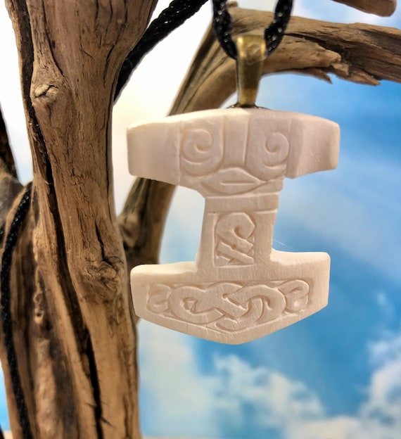 Hand carved bone Thor’s Hammer Pendant
