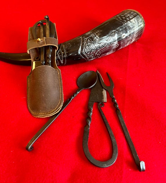 Viking forged chow set with leather belt pouch