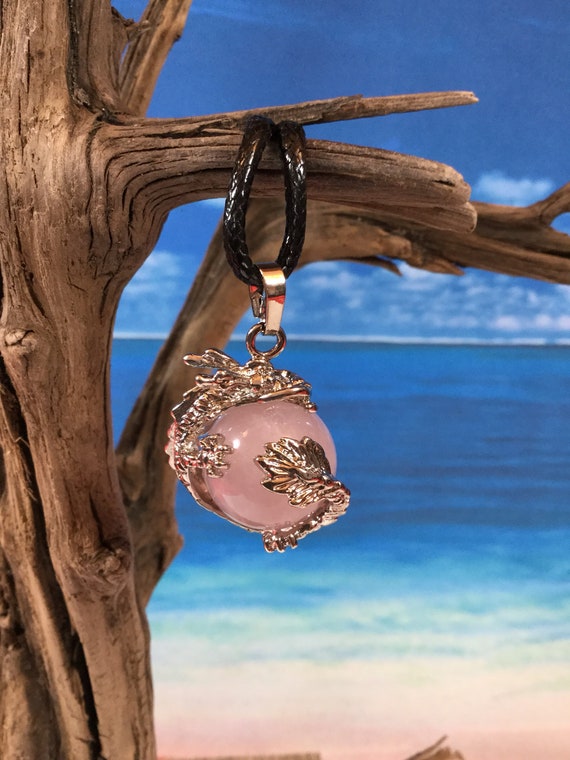 Rose quartz dragon ball pendant
