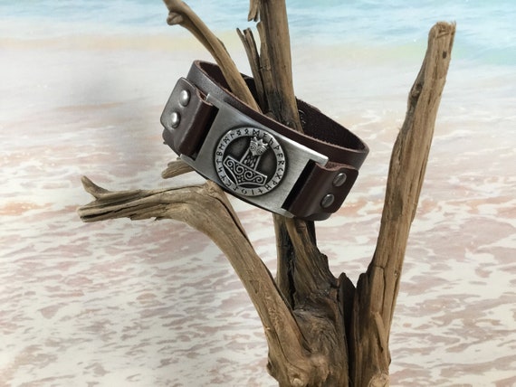 Real leather Thor’s hammer bracelet.