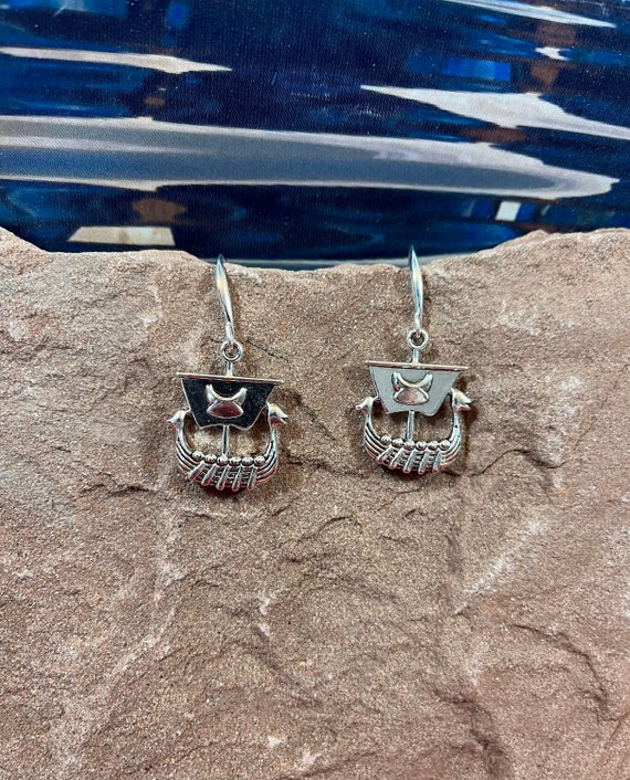 Viking Ship earrings with hypoallergenic ear hooks