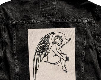 Large Size Angel Jacket Patch | Vintage Style Sew-On Fabric Applique | 8.6x10"