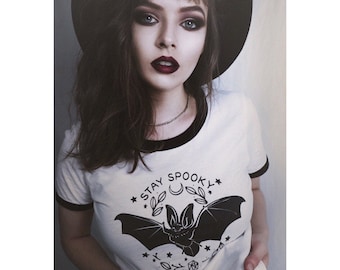 Stay Spooky Bat Shirt | Halloween Alternative Girl Halloween Graphic Tees by EspiLane | XS-3XL