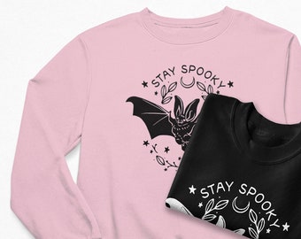 Bat Stay Spooky Sweatshirt | Pastel Goth Gothic Horror Graphic Crew Sweater | Spoopy Cute Wiccan Witch Magic Long Sleeve Shirts | Espi Lane