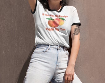 Retro Peaches Disco T Shirts | Vintage Inspired 70s Graphic Shirts | If You Like My Peaches Tee | Womens Ringer & T Shirt | EspiLane Shirts