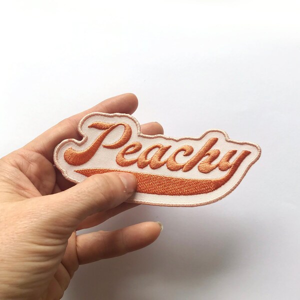 Peachy Iron On Patch | Vintage 1970s 1980s Inspired Iron On Patches | Peach Embroidered Backpack Jacket Gift | 4.5" Big | Espi Lane Original