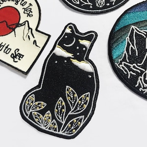 Black Cat Patch Celestial Embroidery Iron On Magic Moon Botanic Nature Hat Backpack Jacket Patches Gift Original Espi Lane Patch image 3