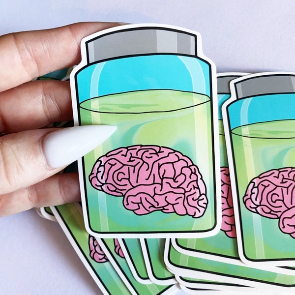 Brain in a Jar Vinyl Sticker | Mad Scientist Taxidermy Specimen | Spooky Creepy Zombie | 3.5" EspiLane Tumbler Laptop Scrapbooking Decals