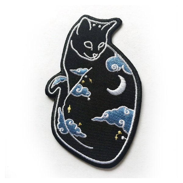 Black Cat Moon Patch | Embroidery Iron On | Pastel Goth | Night Sky Nature | Hat Backpack Jacket Patches Gift | Original Espi Lane Patch