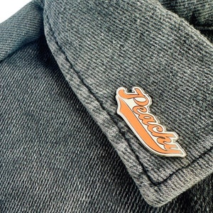 Peachy Enamel Lapel Pin | Cute Peach Pins for Jackets Bags Collecting | Retro Vintage Georgia | Espi Lane Metal Lapel Pin