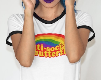 Anti-Social Unisex Graphic T-Shirt | AntiSocial Butterfly Rainbow Short Sleeve Alternative Alt Clothing | XS-3XL | Espi Lane