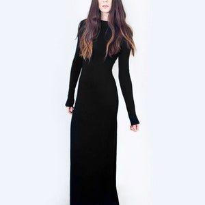 Long All Black Dresses | Super Long Sleeve Boatneck Maxi | Alt Alternative Clothing | Plus Size Tall Length | S M L XL 2XL 3XL | EspiLane