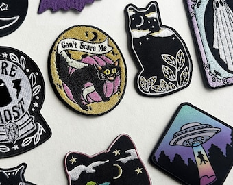 Gothic Spooky Iron On Patches | Pick One Bat, Cat, Ghost, UFO