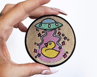 UFO Abducting Rubber Duck Iron On Patch