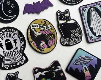 Pick One Iron On Patch | Spooky Gothic Bat Cat Ghost Patch | Iron On Hat Backpack Jacket Pastel Goth Cute Spoopy Patches | Espi Lane