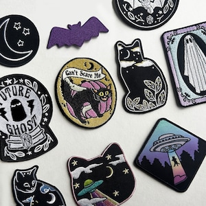 Pick One Iron On Patch | Spooky Gothic Bat Cat Ghost Patch | Iron On Hat Backpack Jacket Pastel Goth Cute Spoopy Patches | Espi Lane