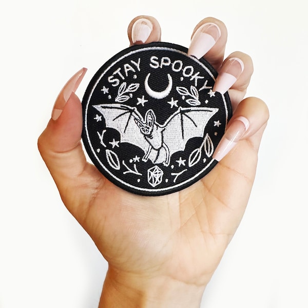 Spooky Bat Pastel Goth Patch | Iron On | Gothic Halloween Patches | Magic Witch Moon Patches | Backpack Jacket Gift 3" | Espi Lane Patch