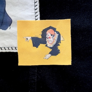 Circus Mime Fabric Patch | DIY Handmade Clown Patches | Sew On Punk Patch Applique | 3.7x3