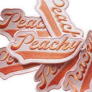 Peachy Iron On Patch | Vintage 1970s 1980s Inspired Iron On Patches | Peach Embroidered Backpack Jacket Gift | 4.5" Big | Espi Lane Original