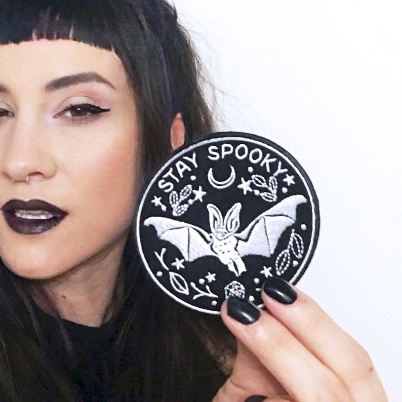 Spooky Bat Pastel Goth Patch | Iron On | Gothic Halloween Patches | Magic Witch Moon Patches | Backpack Jacket Gift 3' | Espi Lane Patch 